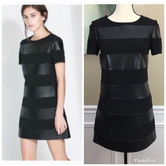 Zara Dresses & Skirts - ZARA Faux Leather Striped Panel Shift Dress XS NEW